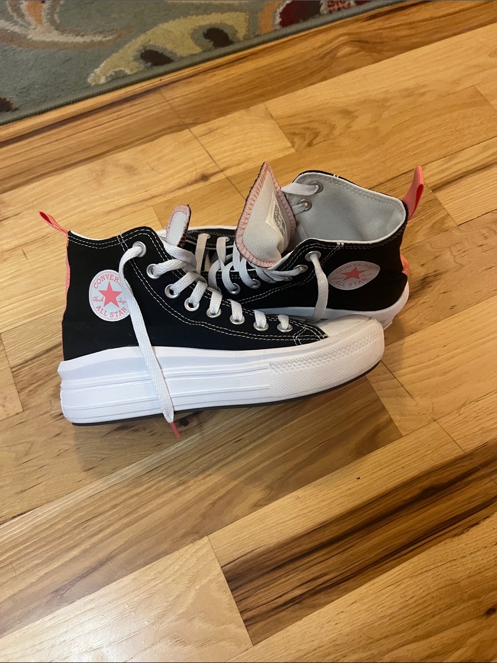 Converse High Top Platform Sneakers - Black with Pink Accents